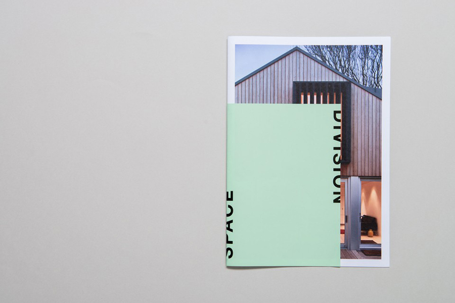 Brochure with dyed paper detail for architecture studio Space Division by Inhouse