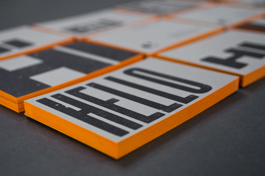 Letterpress business card with orange edge painted detail for The Counter Press