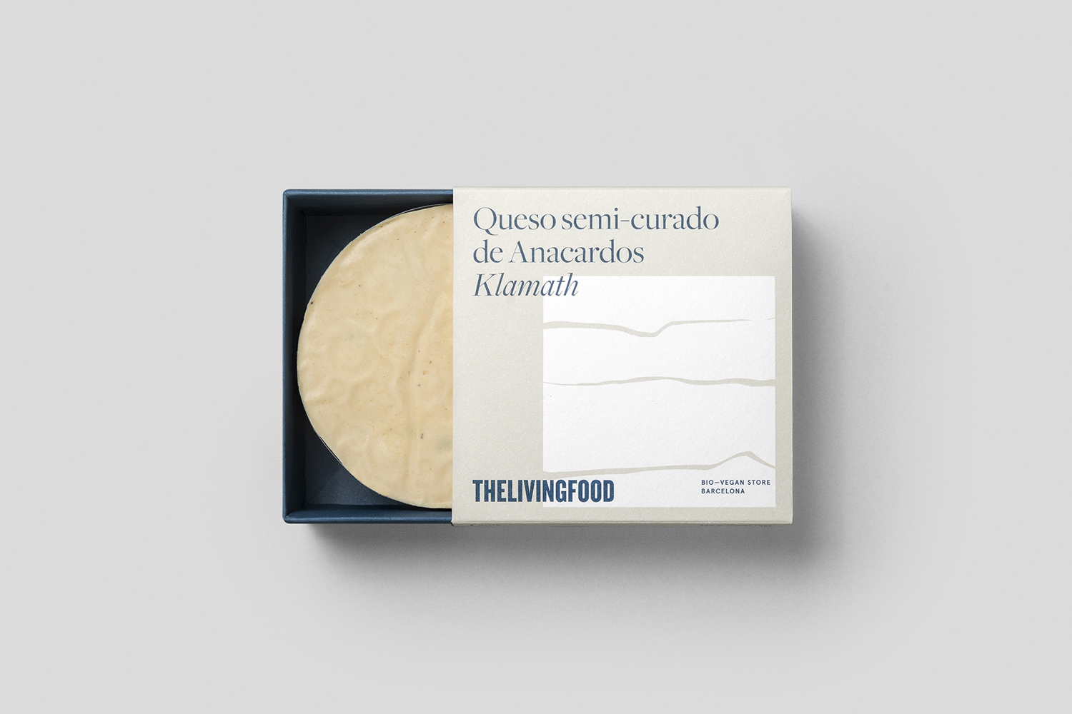 Packaging design by Barcelona-based Francesc Moret Studio for vegan cheese range from The Living Food