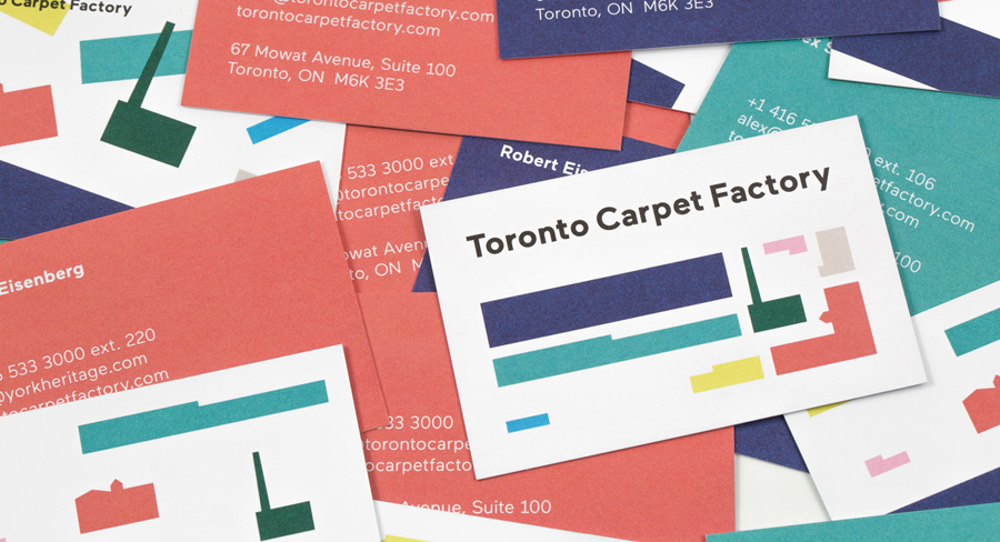 Brand identity and business cards for Toronto Carpet Factory by graphic design studio Bruce Mau Design