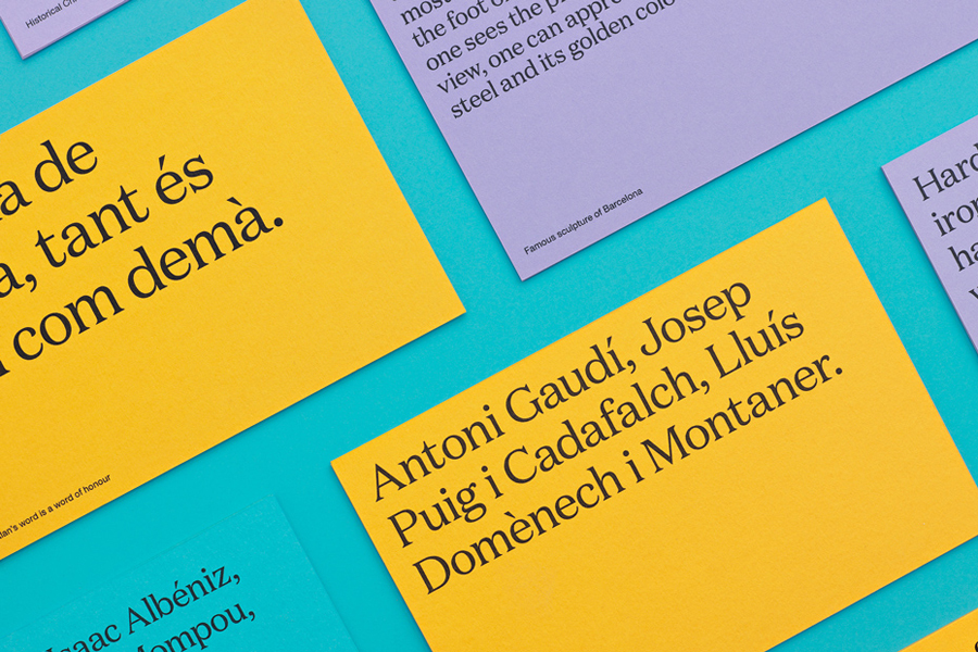 Logo, postcards and business cards with coloured paper detail by Forma & Co for Barcelona tourist business Urbanna