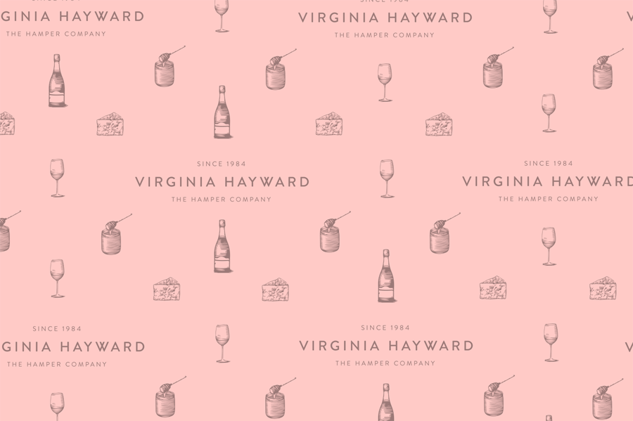 Illustration, etched in style, designed by Salad for British hamper business Virginia Hayward