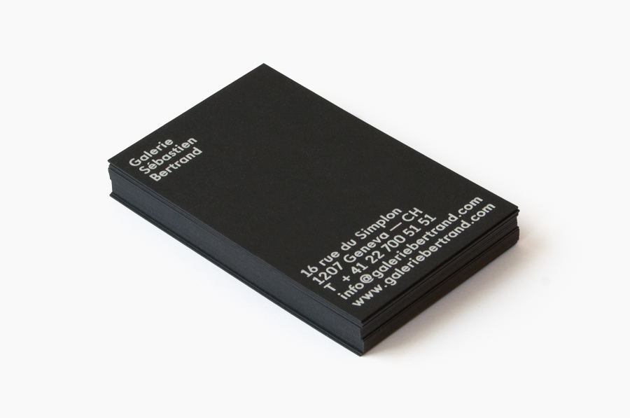 Black business card with white ink for Galerie Sébastien Bertrand by Neo Neo