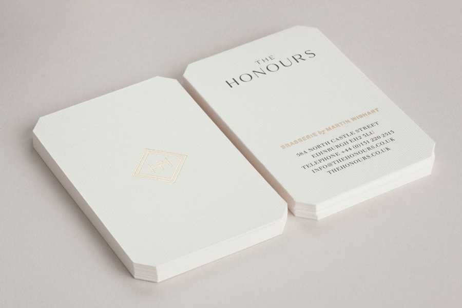 Gold foiled business card for Edinburgh based brasserie The Honours by Touch