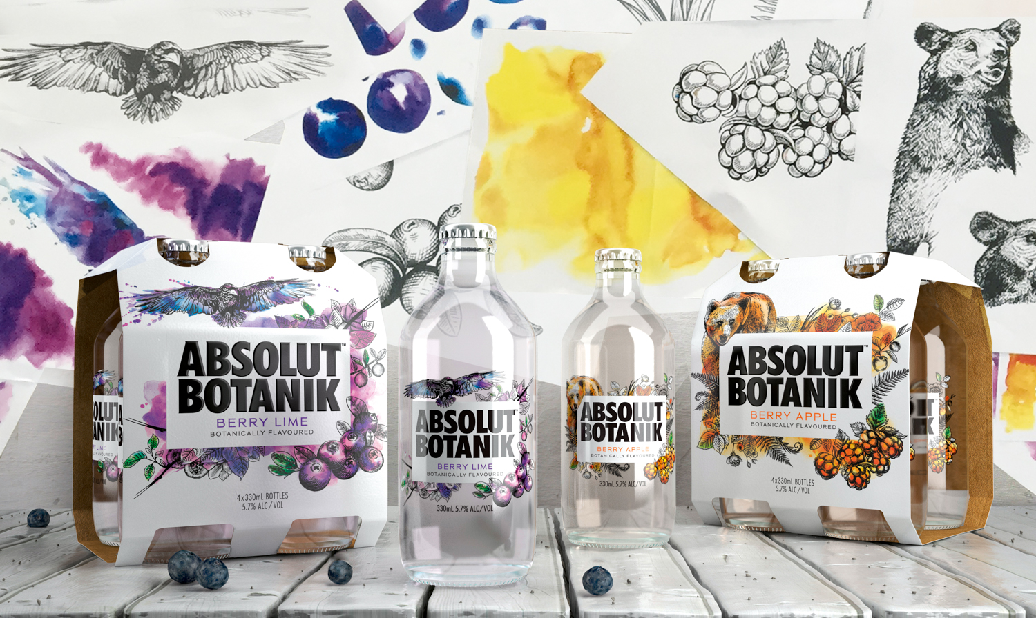 Packaging for Absolut Botanik by graphic design studio Bold Inc.