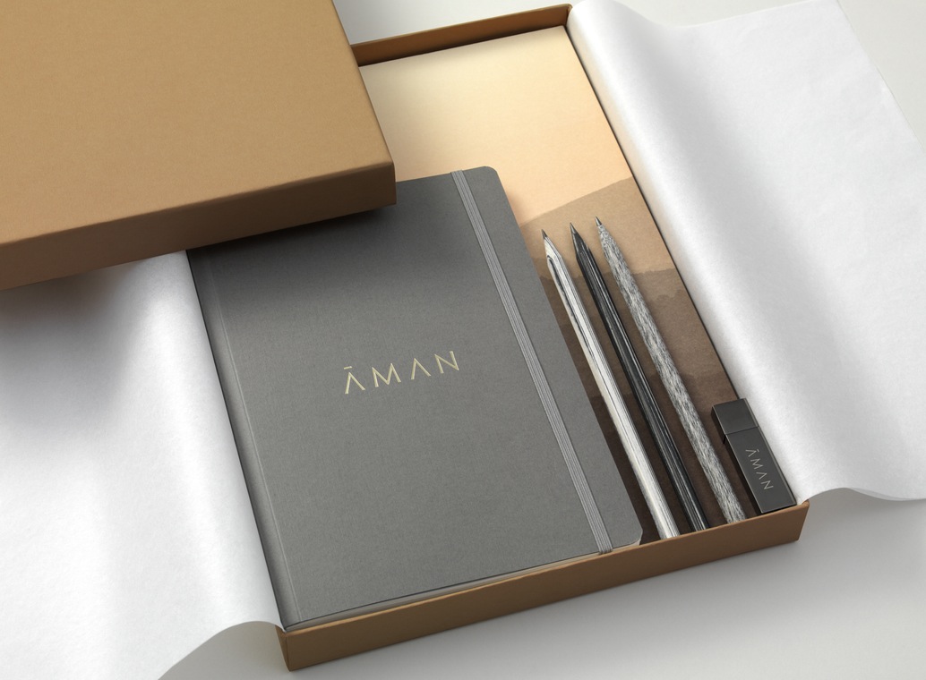 Brand identity and press pack for luxury resort business Aman by Construct, United Kingdom