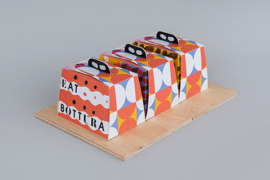 Takeaway packaging and visual identity for Singapore based Italian restaurant Bottura by graphic design studio Foreign Policy