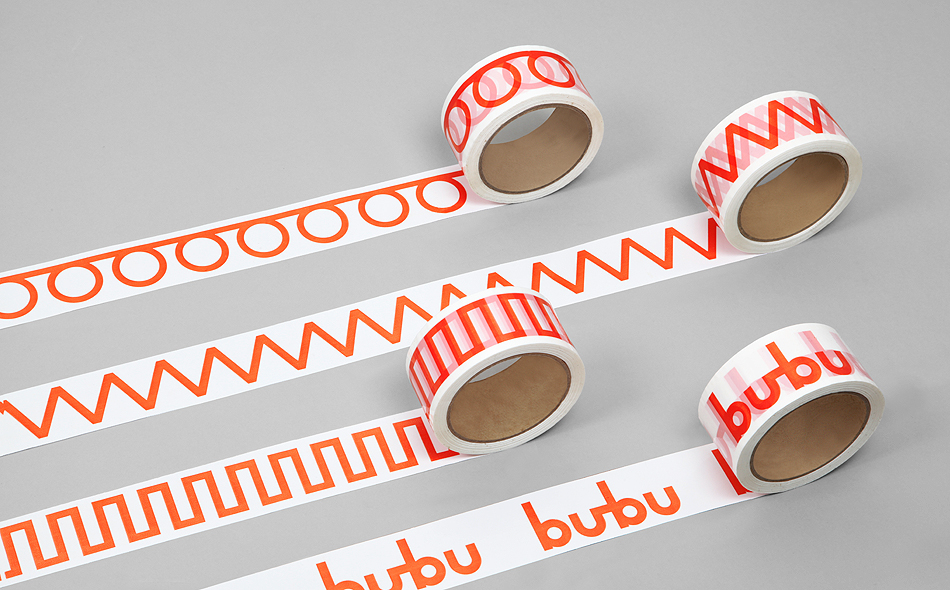 Box tape for Swiss binding specialists Bubu by graphic design studio Bob Design
