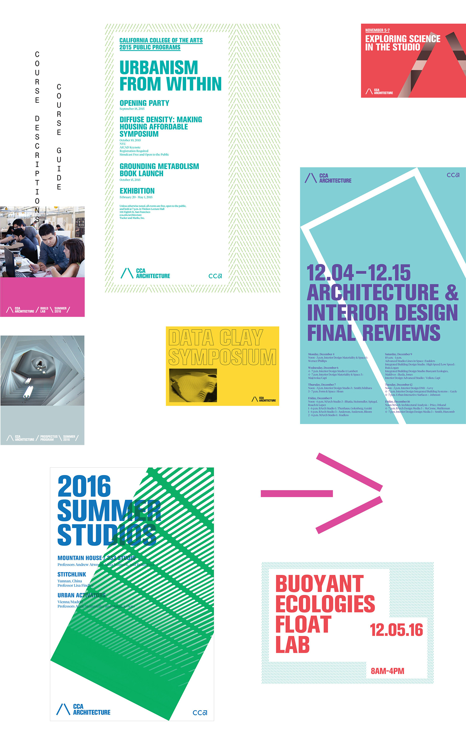 Graphic identity, posters, brochure and signage by Manual for The Architecture Division of the California College of the Arts