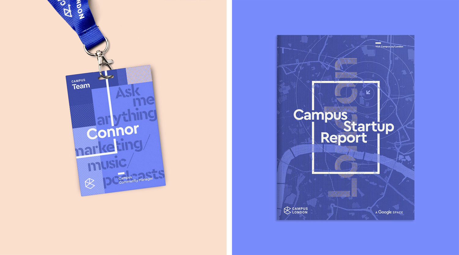 Logo, visual identity, brochure and website by MultiAdaptor for Google's co-working and event space concept Campus