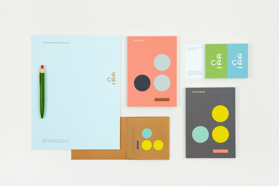 Logo, letterhead, business card and print by Blok for LA based education organisation the Coalition for Engaged Education (CEE). 