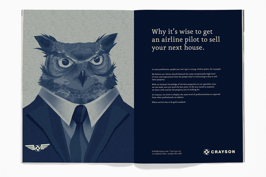 Illustrated magazine advert by graphic design studio Beam for estate agent Crayson