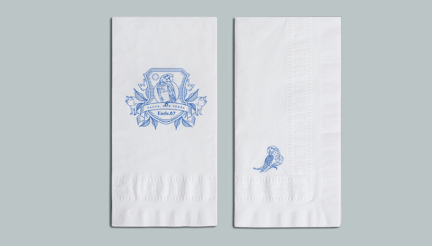 Branded napkins designed by Glasfurd & Walker for US and Canadian restaurant chain prototype Earls.67