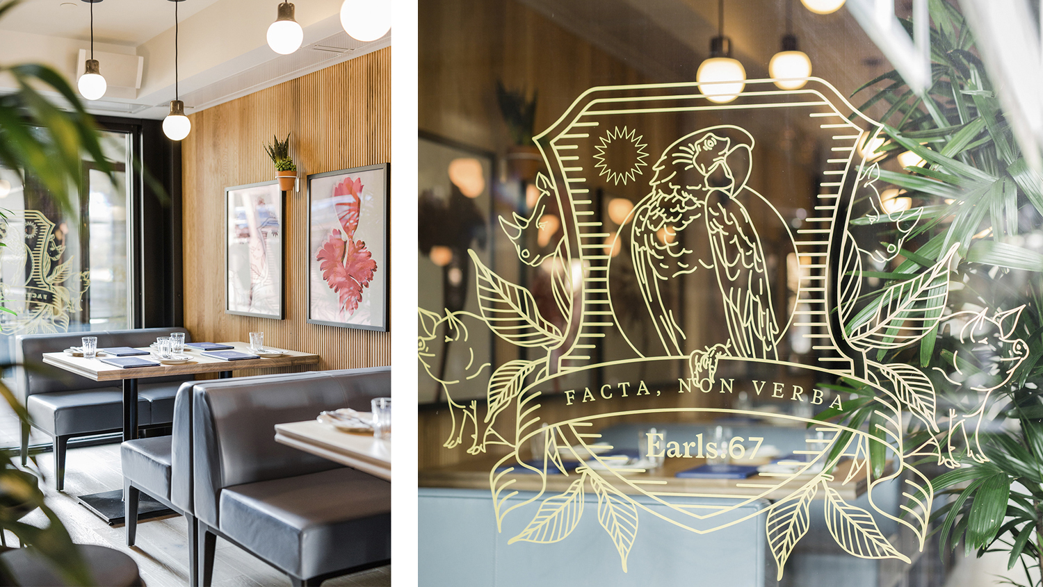 Brand identity and interior graphics by Glasfurd & Walker for US and Canadian restaurant chain prototype Earls.67