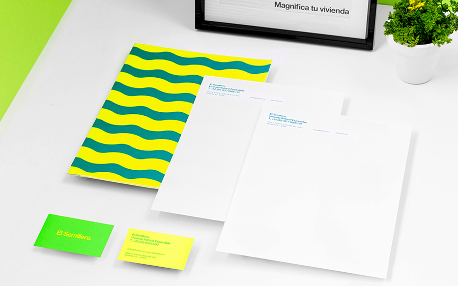 Stationery with fluorescent spot colour detail by Anagrama for Mexican residential property development El Semillero