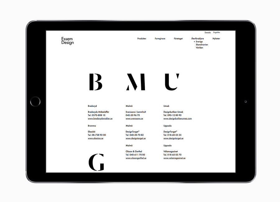 Website design by Bedow for furniture business Essem Design