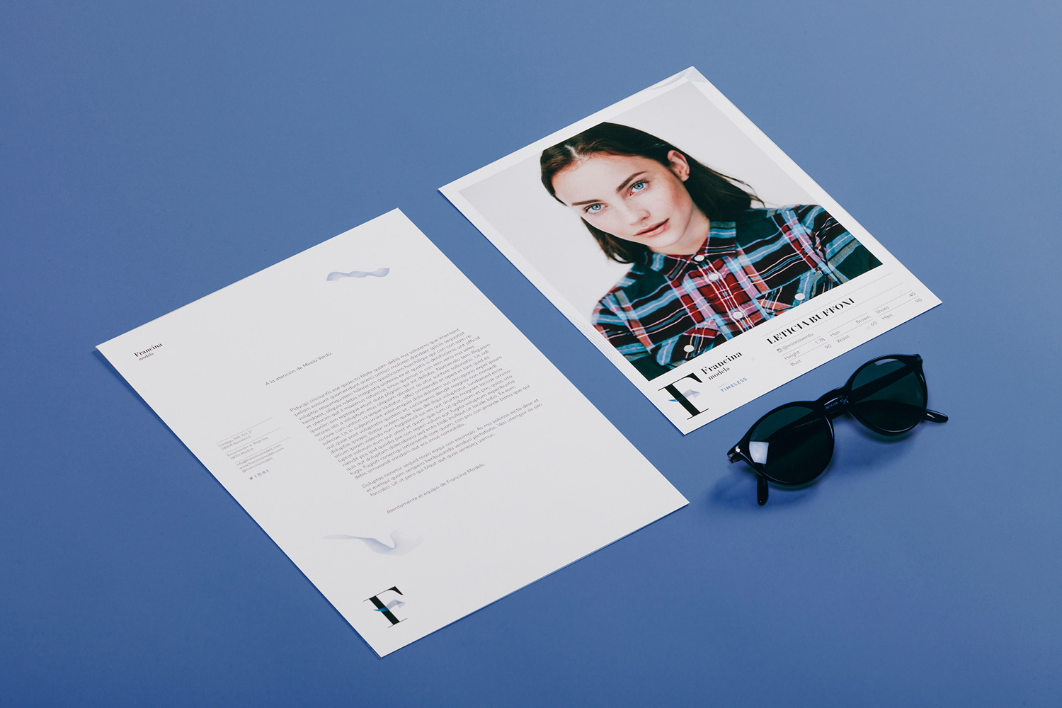 Brand identity and model cards by graphic design studio Mucho for Barcelona-based model agency Francina Models