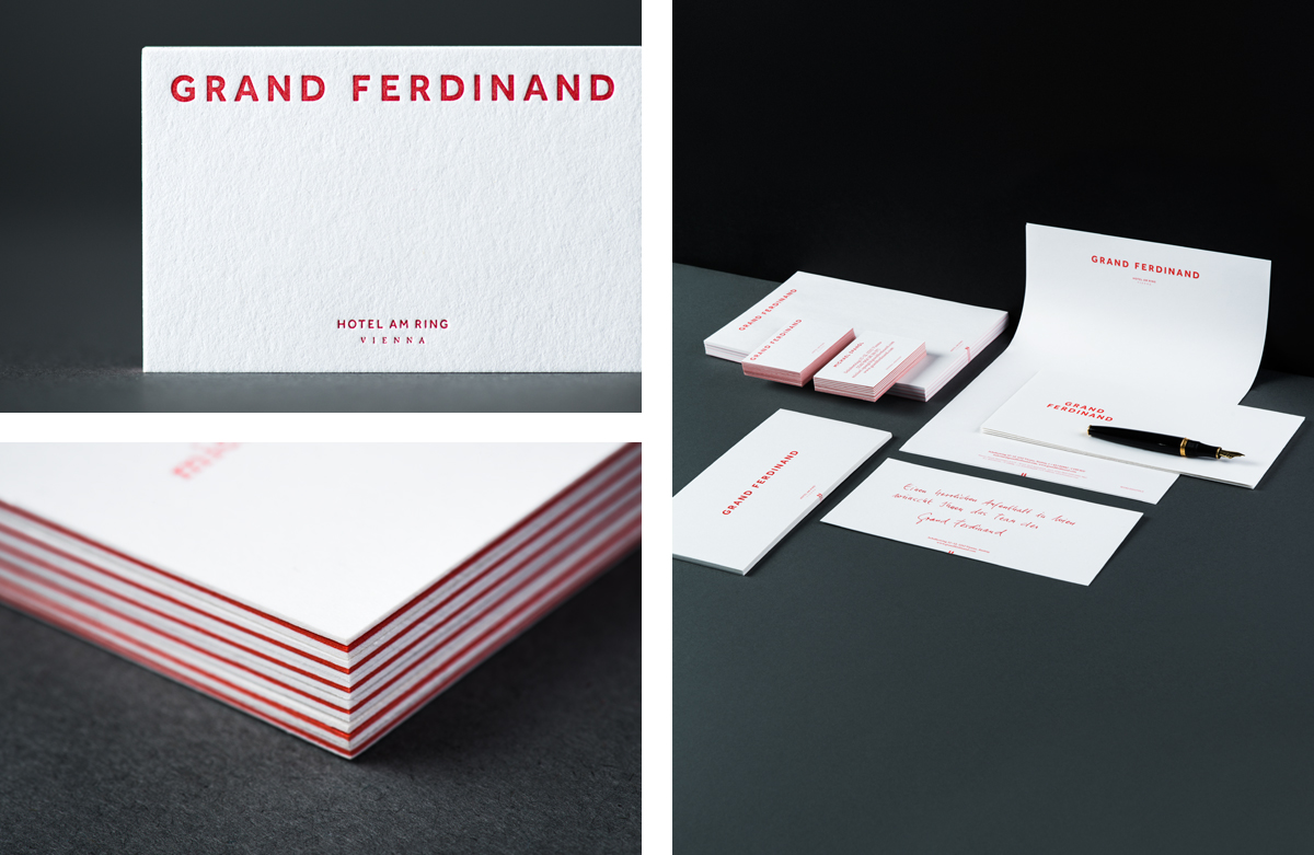 Triplex business cards for Vienna's Grand Ferdinand hotel by Austrian graphic design studio Moodley