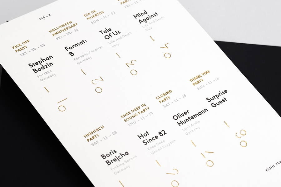 flyer with gold foil detail by Face for world-renowned Mexican electronic music venue Hardpop