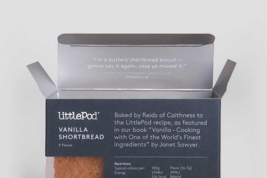 Packaging by graphic design studio Believe In for LittlePod's traditionally made vanilla shortbread