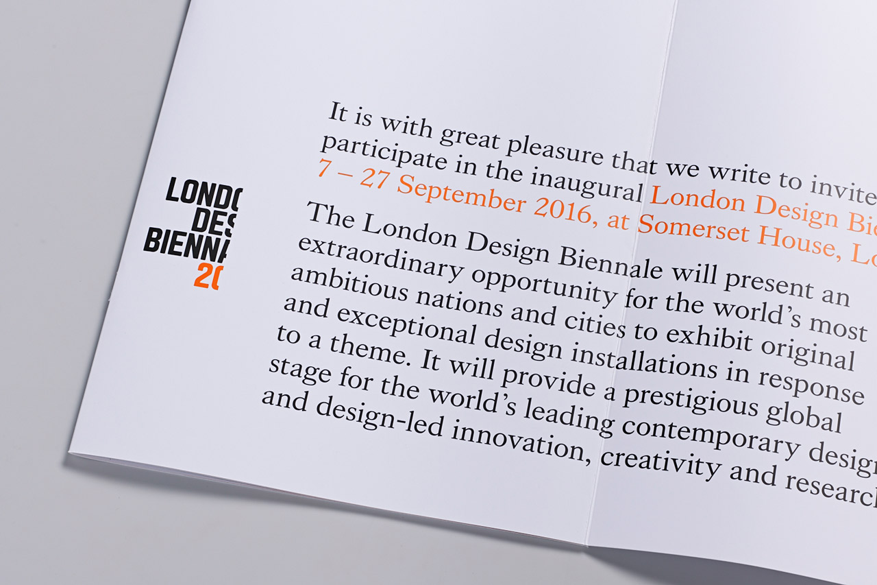 Logotype, print and stationery by Pentagram partner Dominic Lippa for London Design Biennale