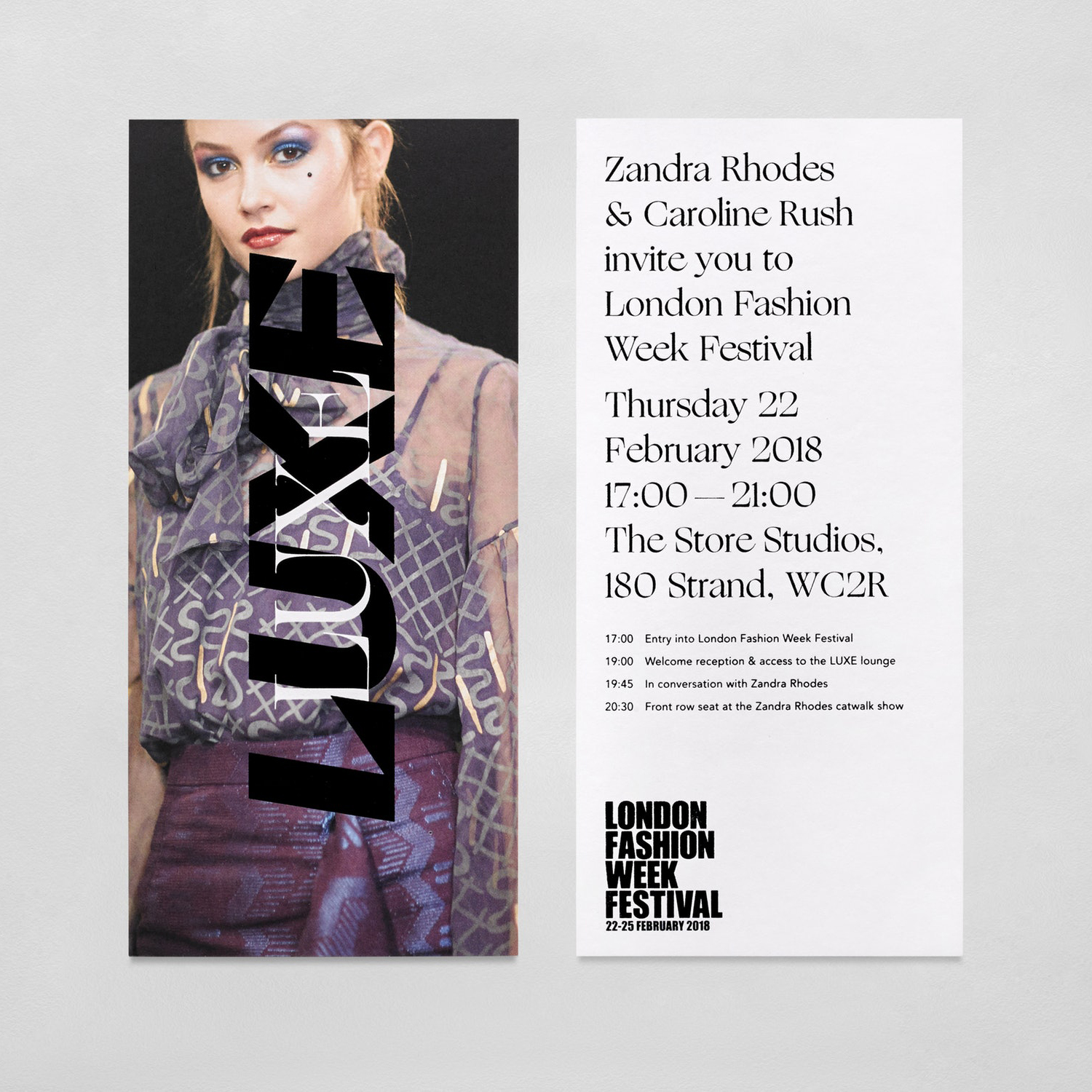 Graphic identity and invitation for London Fashion Week Festival by Pentagram