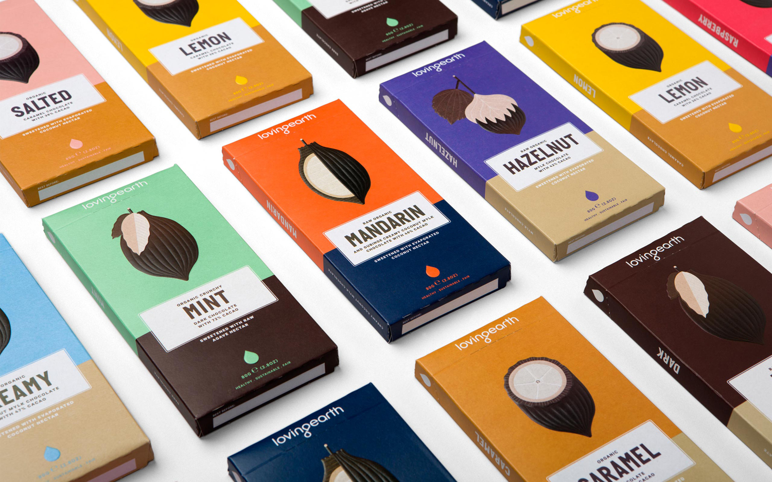 Package design for Loving Earth raw chocolate by graphic design studio Round