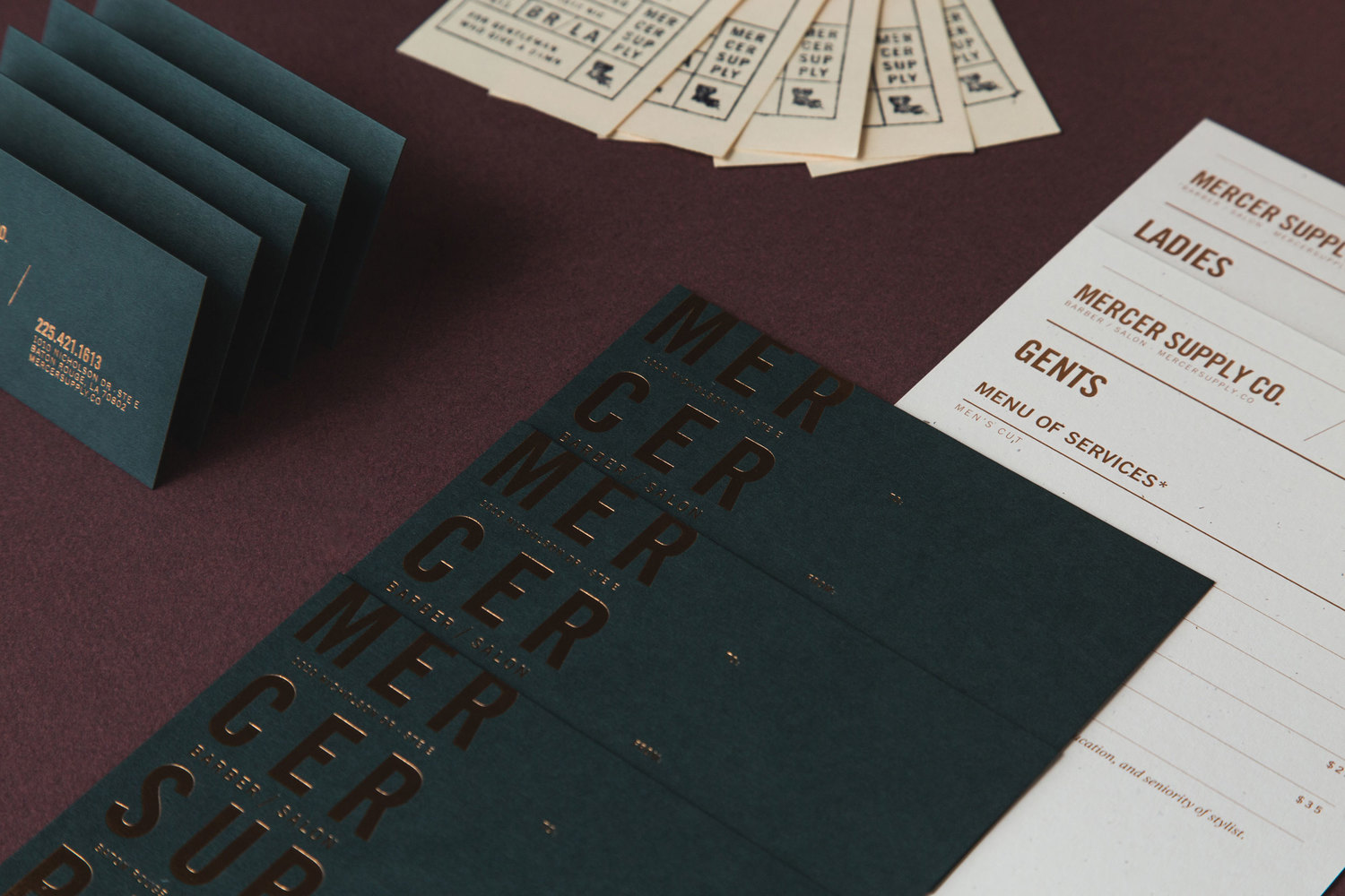 Branding for Baton Rouge salon and barber Mercer Supply Co. designed by Peck & Co.