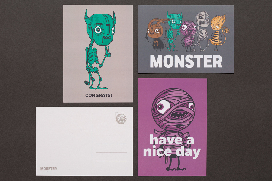 Illustrated business cards and stationery by Drew Millward and The Metric System for production company Monster