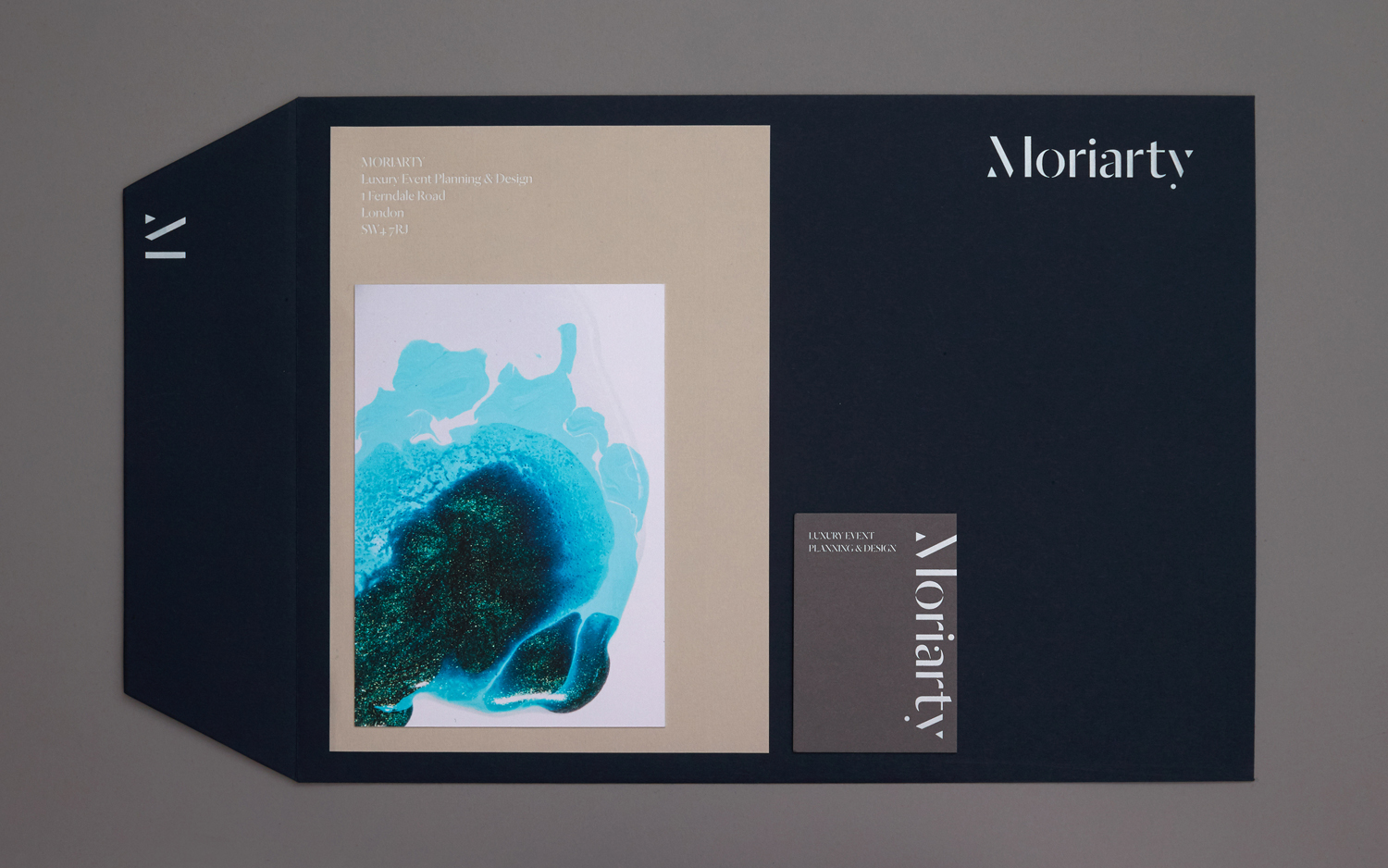 Visual identity designed by Bond for London-based event planning business Moriarty