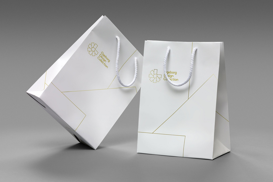 Bags with gold foil detail designed by Kurppa Hosk for Stockholm carpet manufacturer and supplier Ogeborg