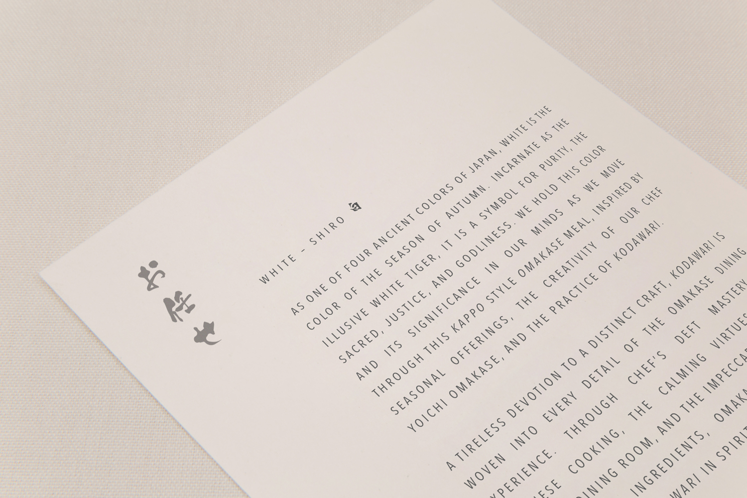 Visual identity and design for print by Savvy for New York restaurant Omakase Room by Tatsu