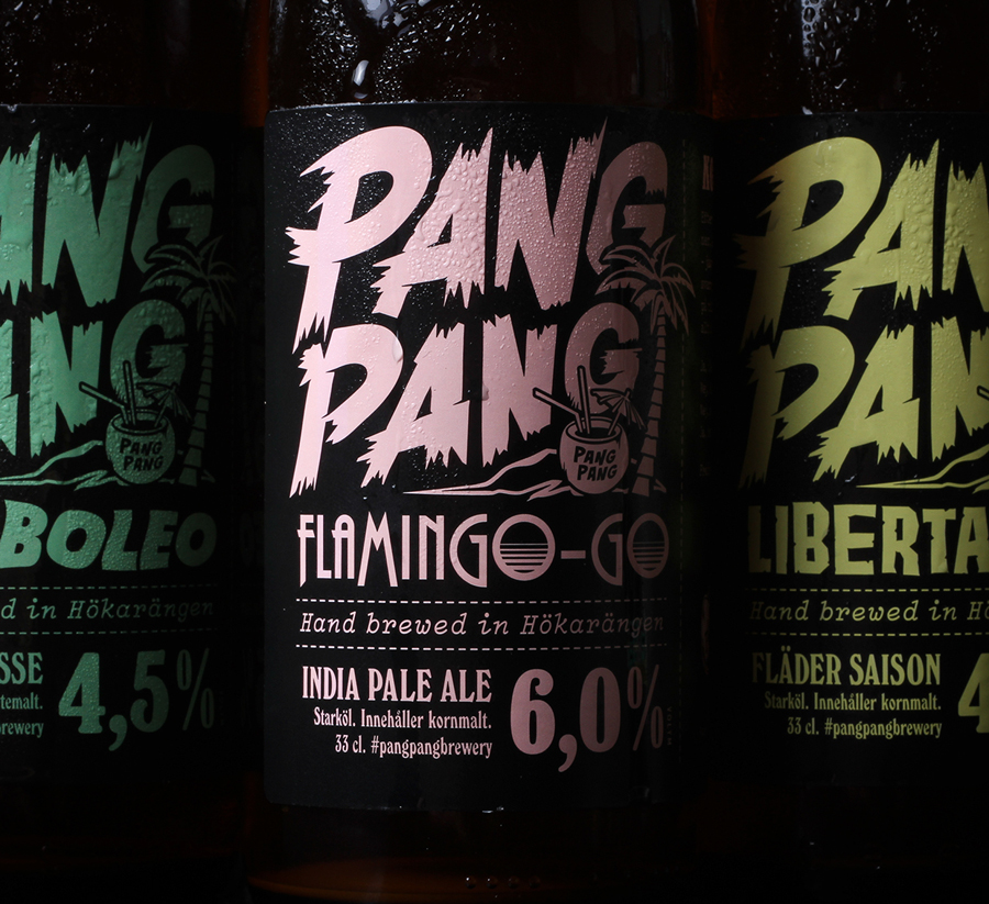Packaging with custom lettering designed by Swedish design company Snask for microbrewery PangPang's 2014 summer beers