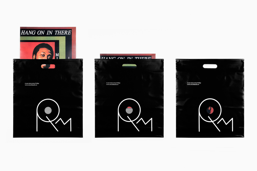 Visual identity and plastic carrier bag design for Record Mania designed by Bedow