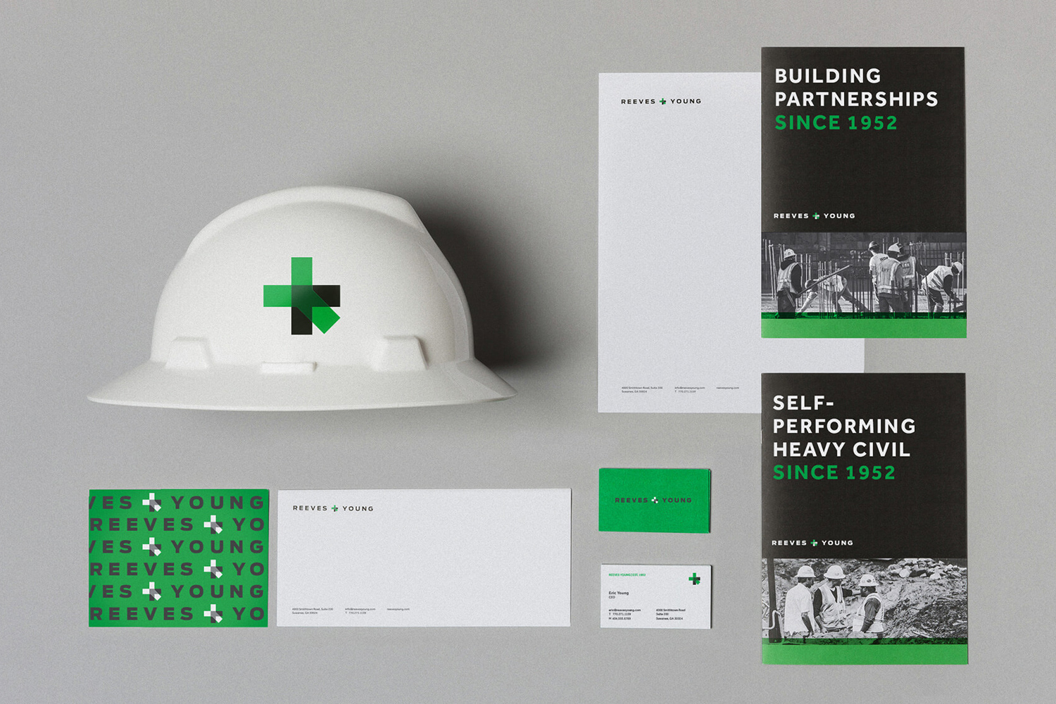 Brand identity, stationery and brochures for Reeves & Young by graphic design studio Matchstic