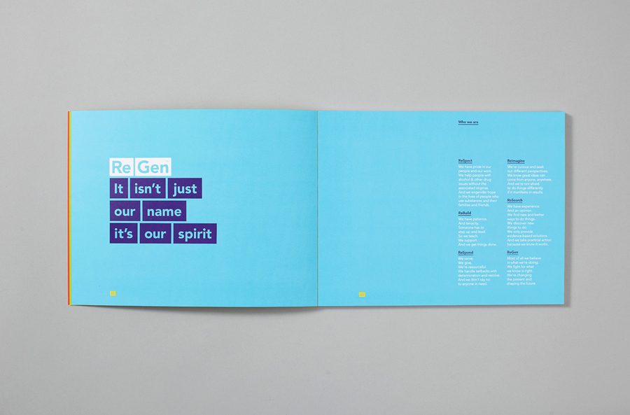 Brand guidelines designed by Studio Brave for drug and alcohol treatment and education agency Regen