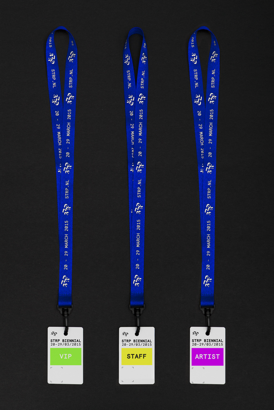 Lanyards by graphic design studio Raw Color for Dutch art, technology and experimental pop culture festival STRP 2015.