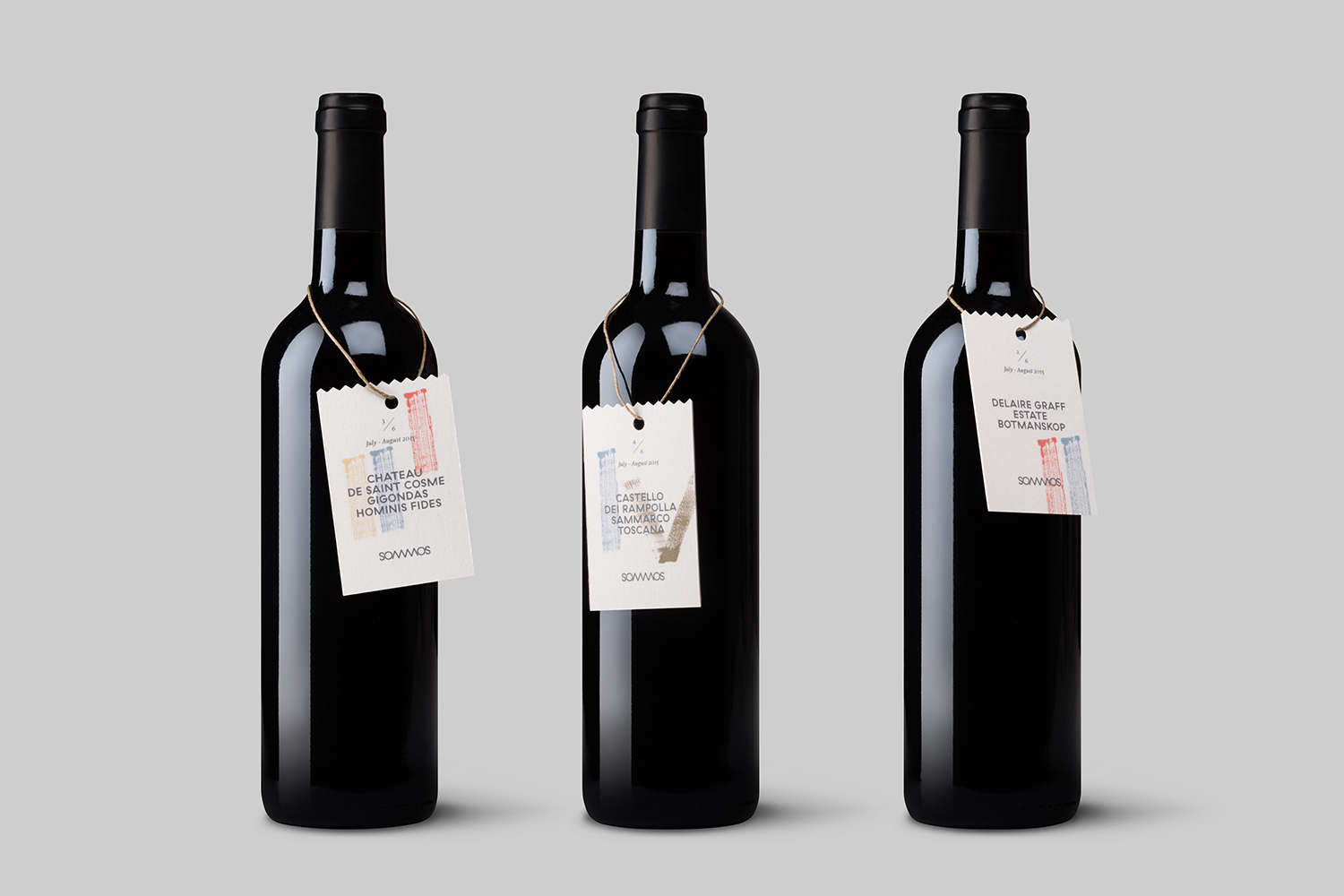 Brand identity, labels and tags by Mucho for Dutch online wine subscription service Sommos