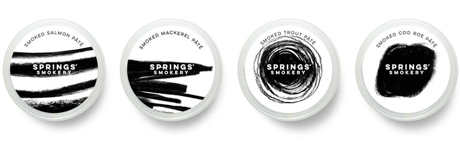 Package design for premium smoked salmon producer Springs' Smokery by graphic design studio Distil