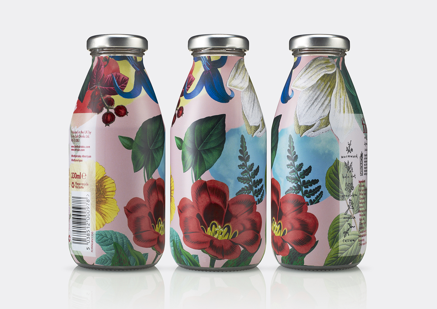 Illustrative packaging by B&B Studio for Firefly and Mr Lyan non-alcoholic cocktail collaboration Superfly