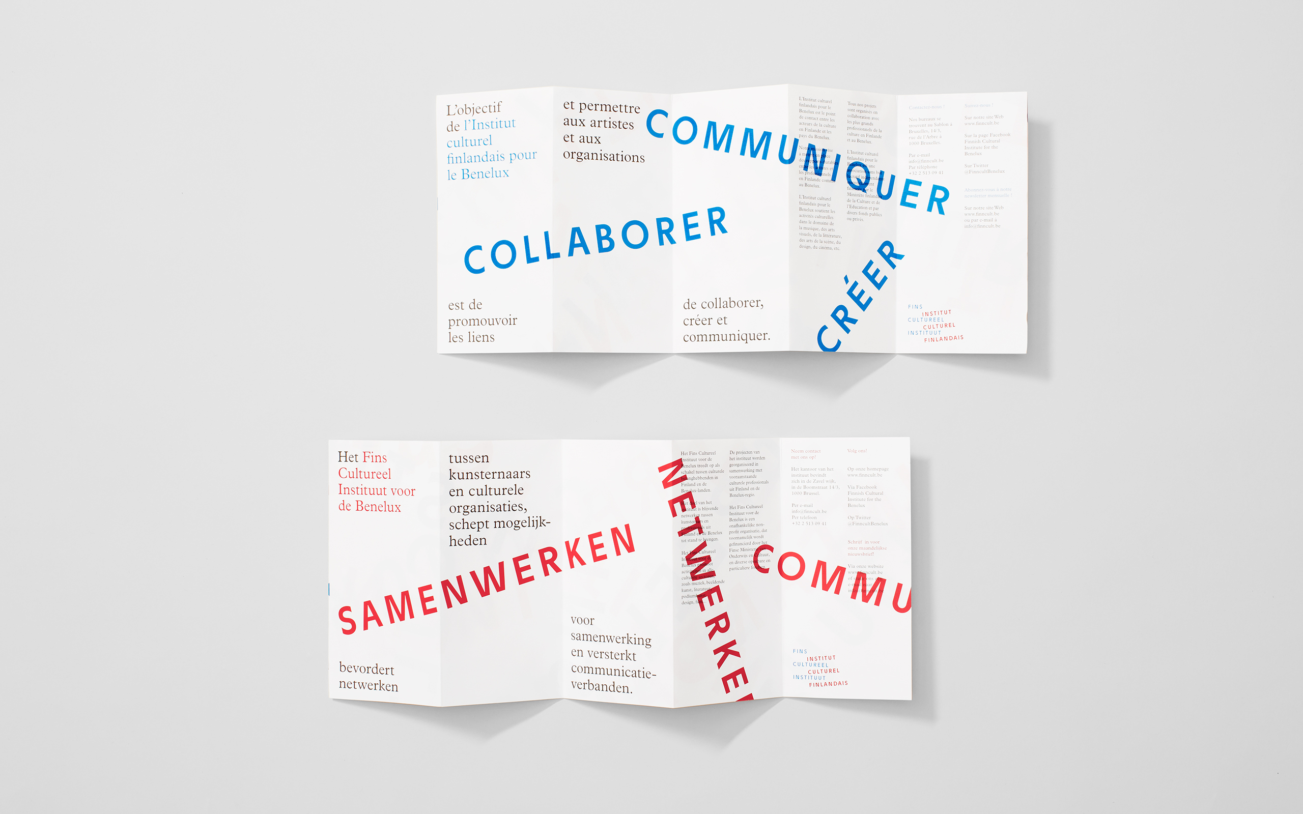Logo and print with red and blue ink overprint detail designed by Kokoro & Moi for The Finnish Cultural Institute for the Benelux