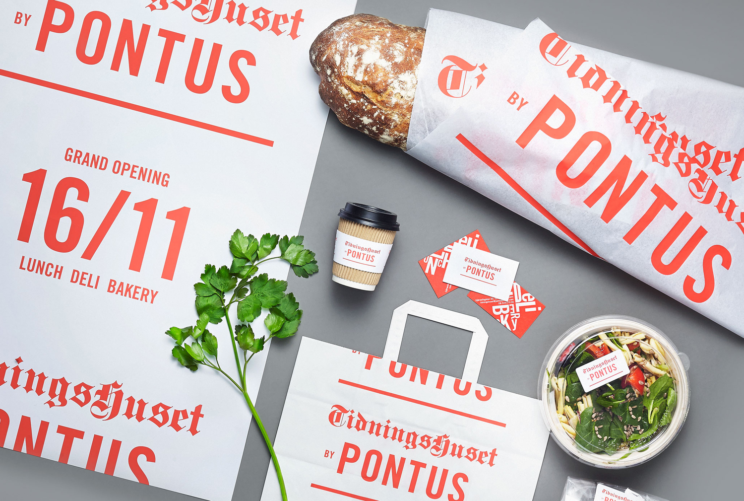 Brand identity, print and packaging for Stockholm lunch restaurant Tidningshuset by Pontus by Bold, Sweden