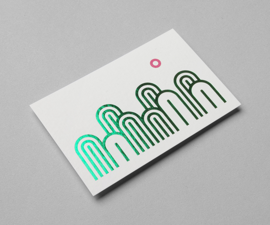 Green block foiled business cards and logo by Studio fnt for Ulju Mountain Film Festival