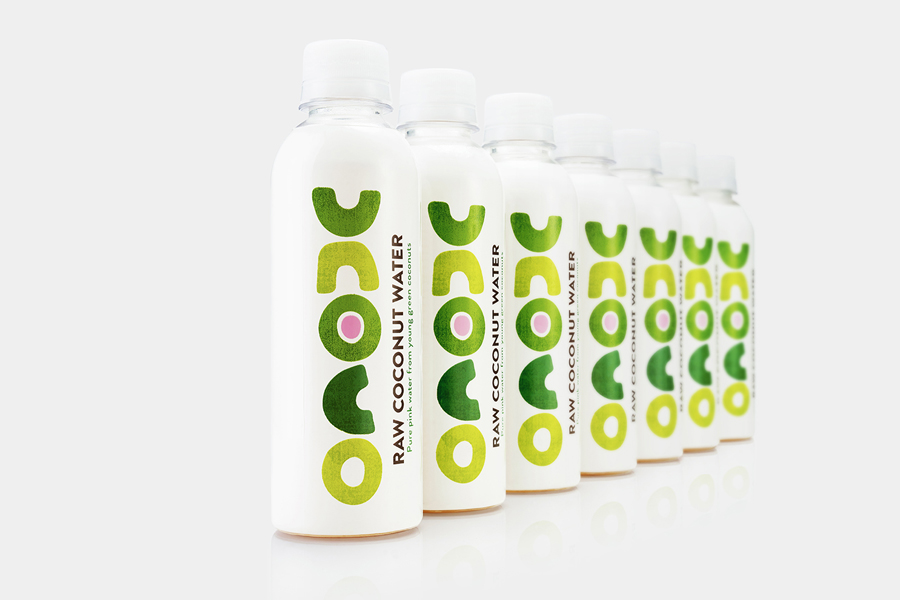 Branding and packaging for raw coconut water brand Unoco by London based graphic design agency B&B Studio