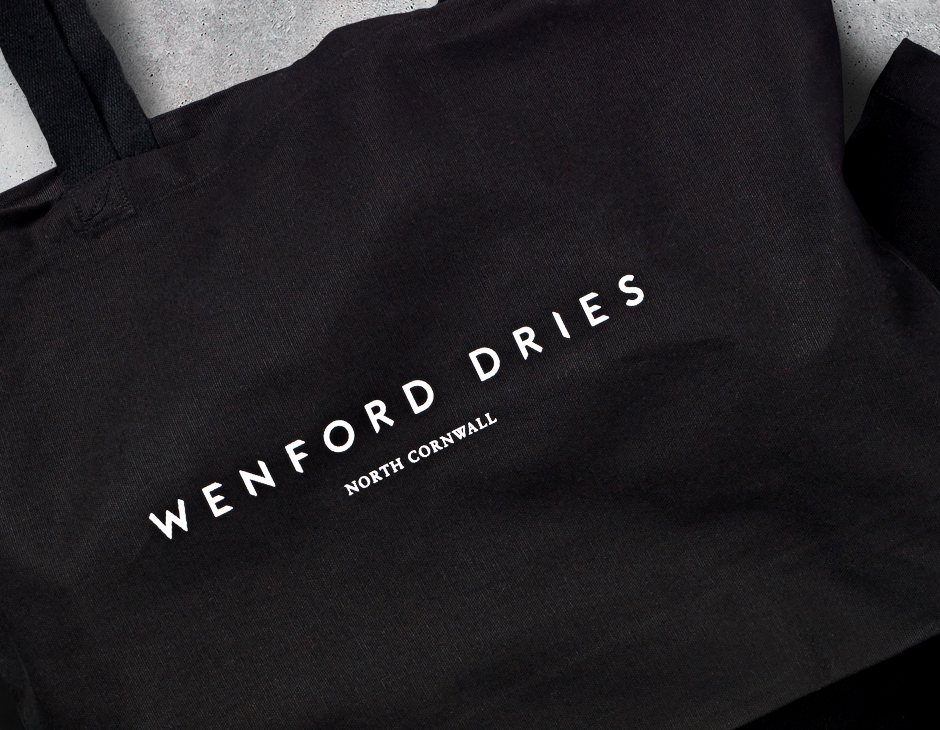 Branding and tote bag for North Cornwall property development Wenford Dries by London based graphic design studio ico.