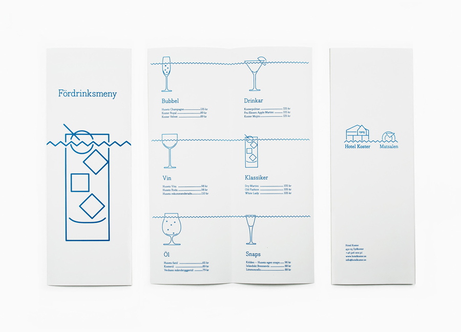 Menus designed by Bedow for Swedish oceanside accommodation and conference centre Hotel Koster. Featured on bpando.org