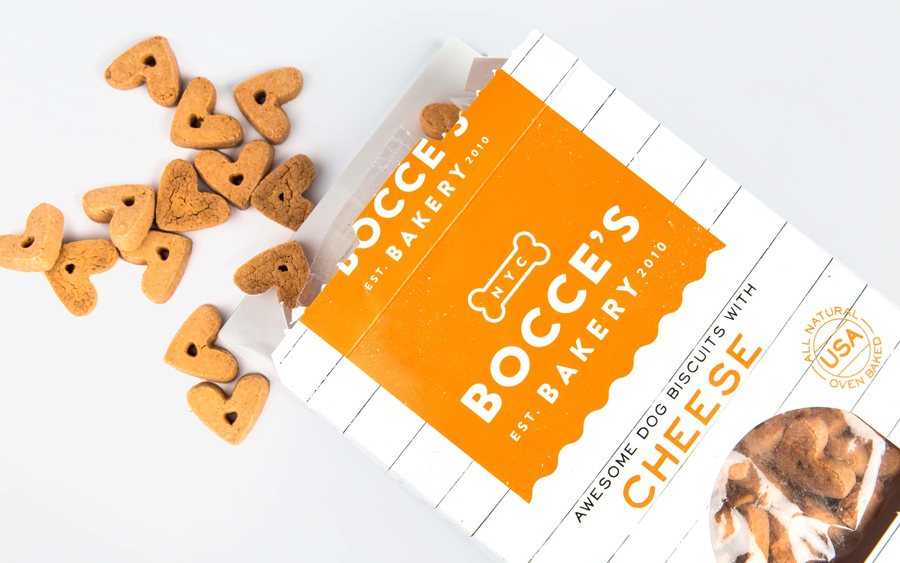 Visual identity and packaging for American dog treat business Bocce's Bakery designed by Robot Food