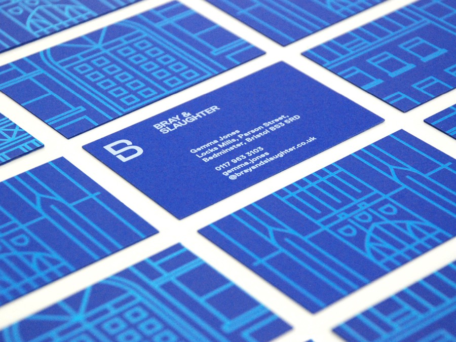 Visual identity and business card design by Mytton Williams for Bristol based leading regional contractor Bray & Slaughter