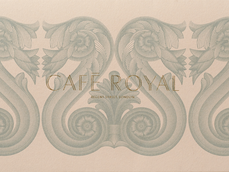 Print with coloured paper and gold foil detail for Cafe Royal designed by Pentagram