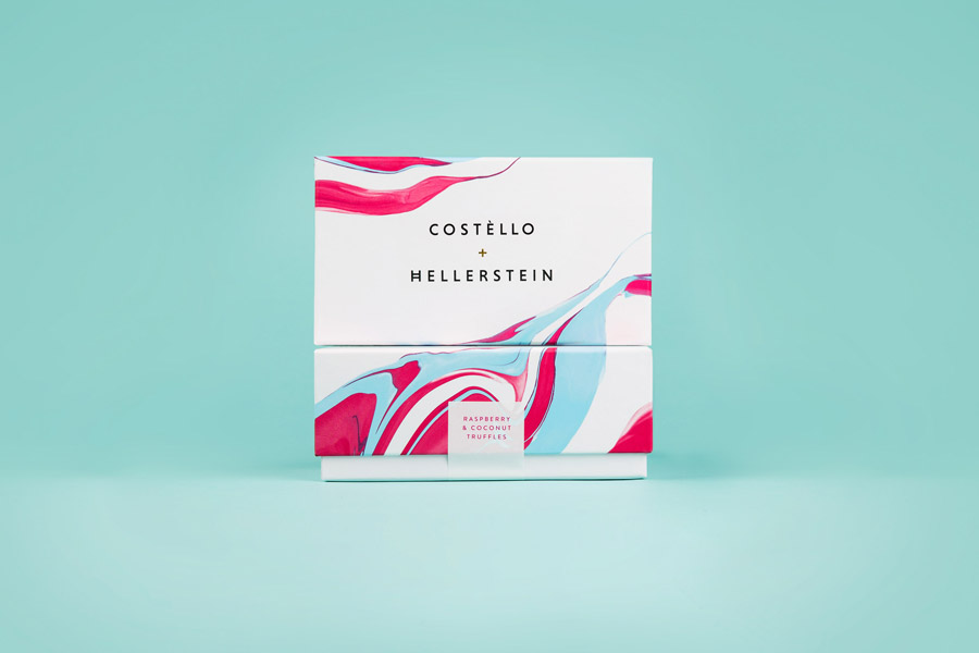 New logo and packaging design by Robot Food for artisanal chocolate truffle business Costello + Hellerstein